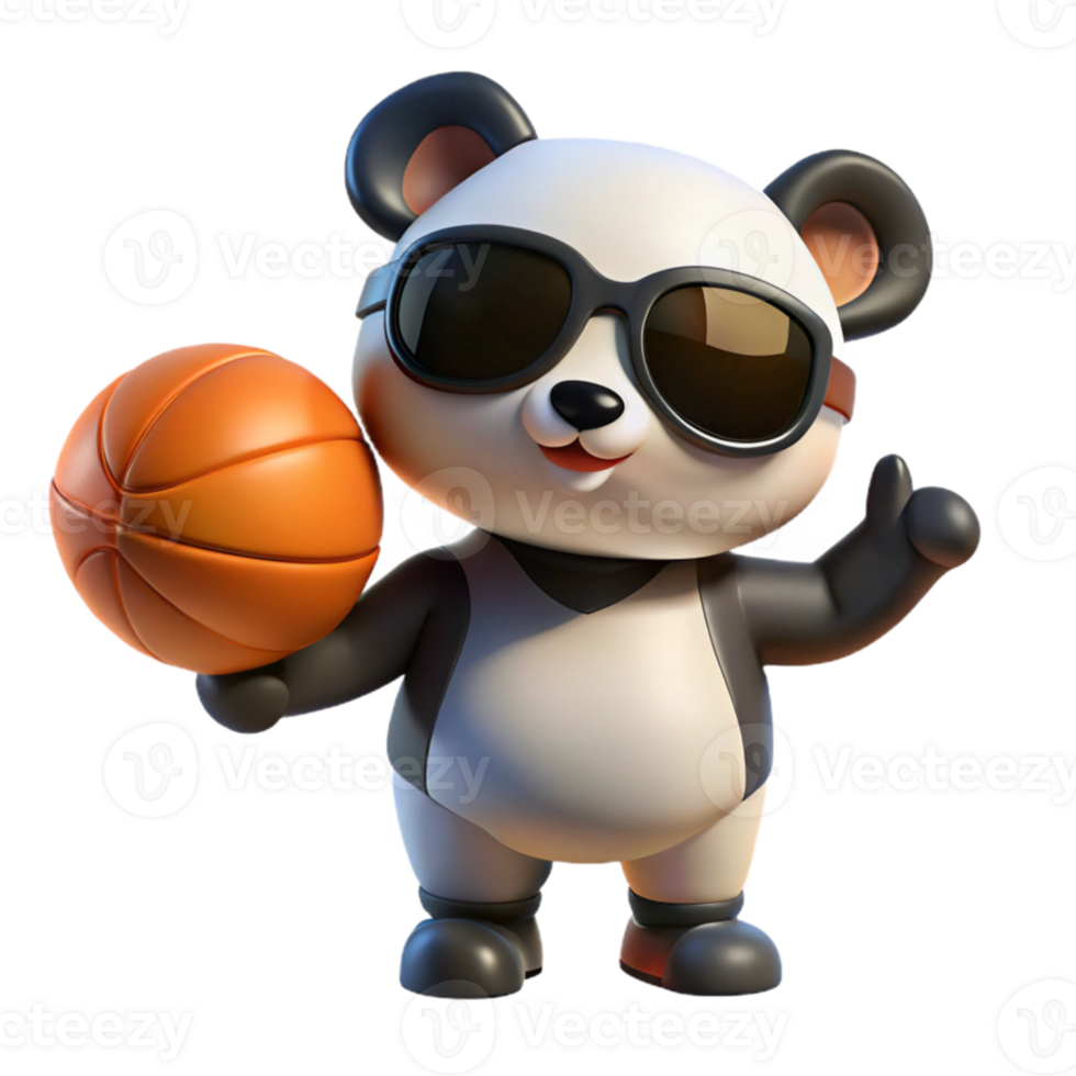 A cartoon panda bear holding a basketball png