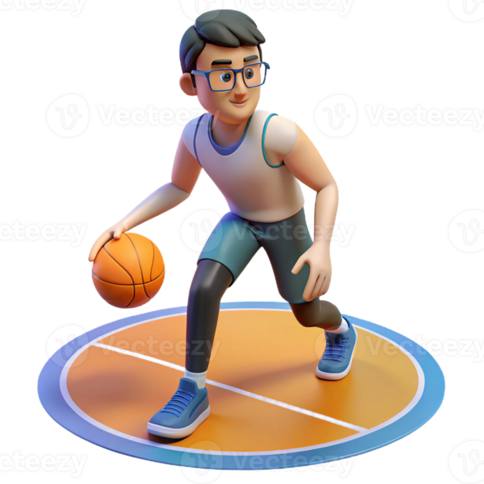 A cartoon man in glasses is holding a basketball png