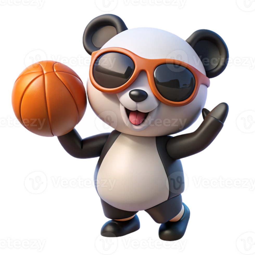 A cartoon panda bear wearing sunglasses and holding a basketball png