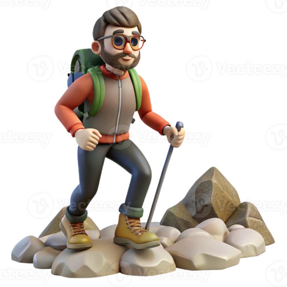 A man with a backpack and hiking poles png