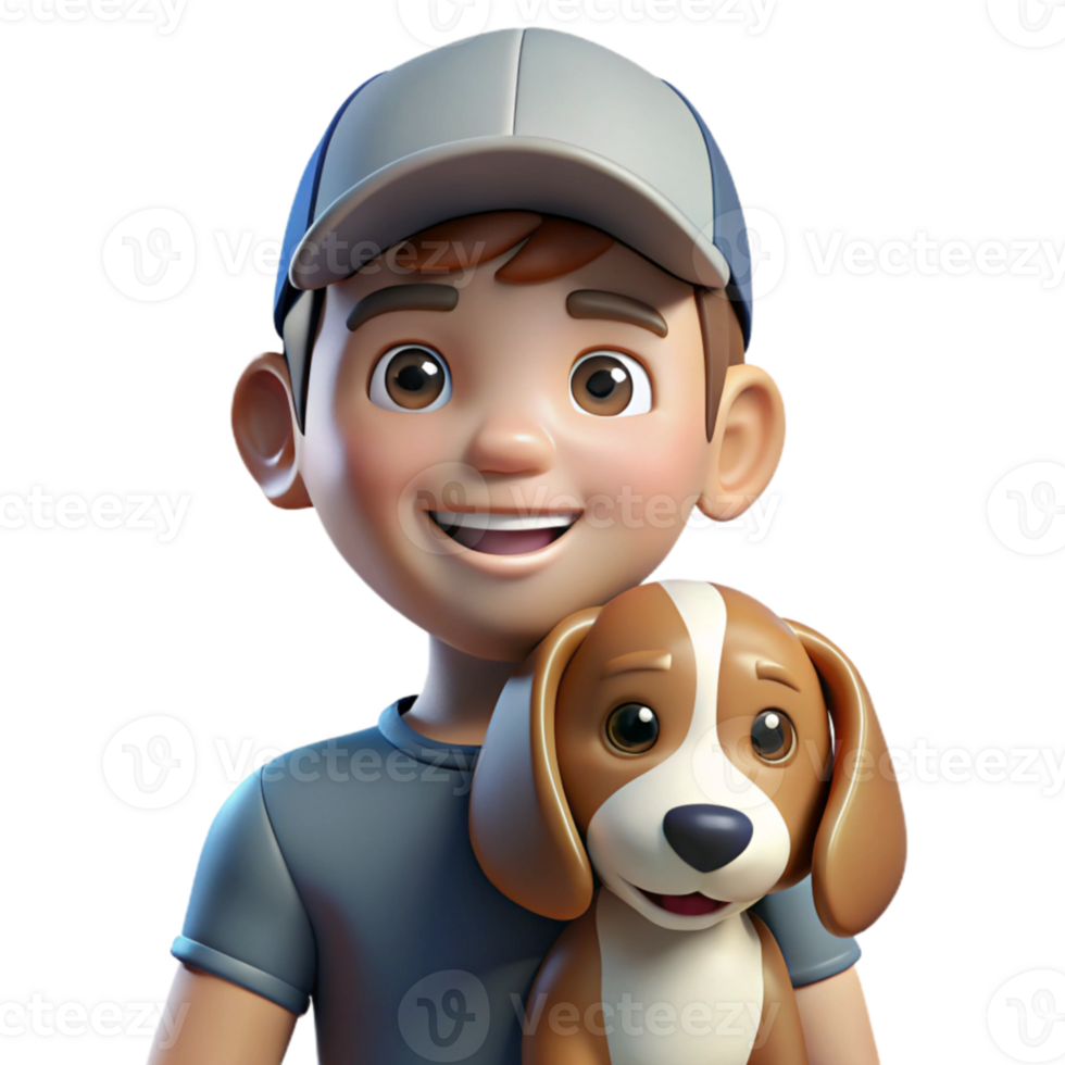 A boy holding a dog and wearing a baseball cap png