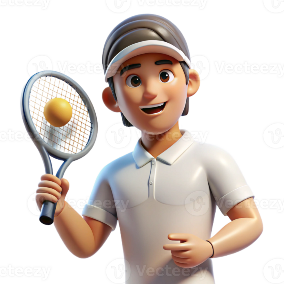 A cartoon man holding a tennis racket and ball png