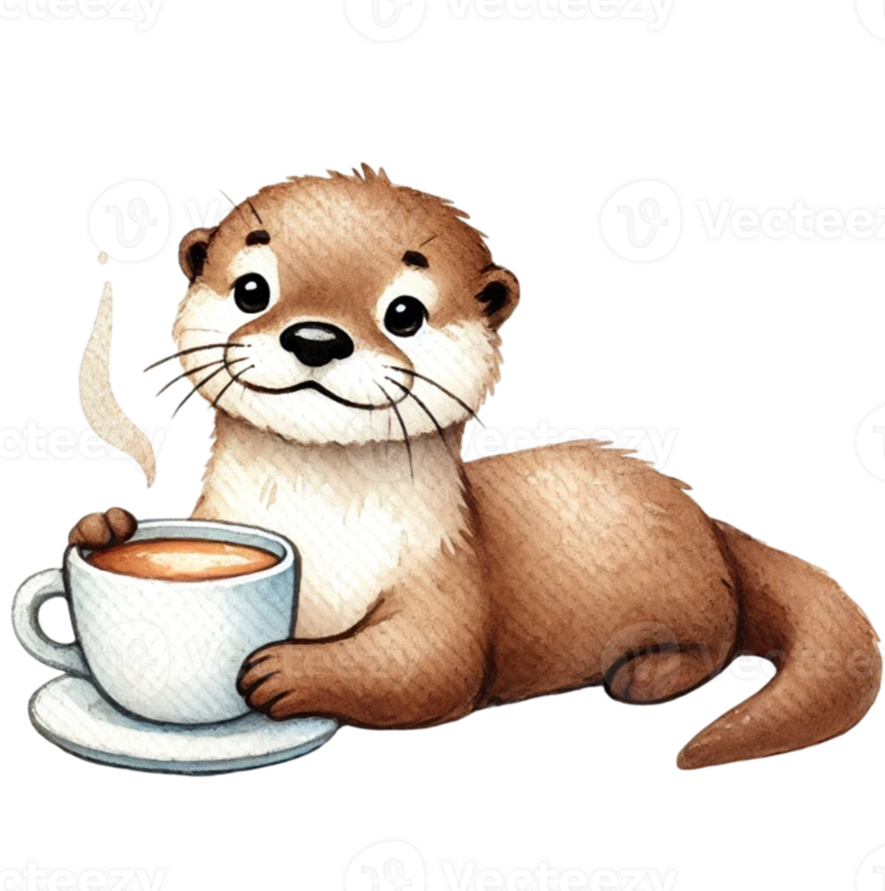 Otter with coffee and cup png