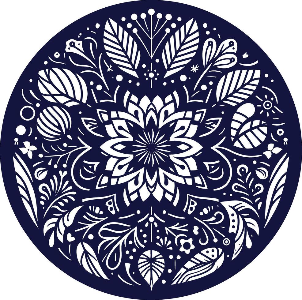 cirlce floral mandala design for coloring books, A black and white circular design with a lotus flower vector