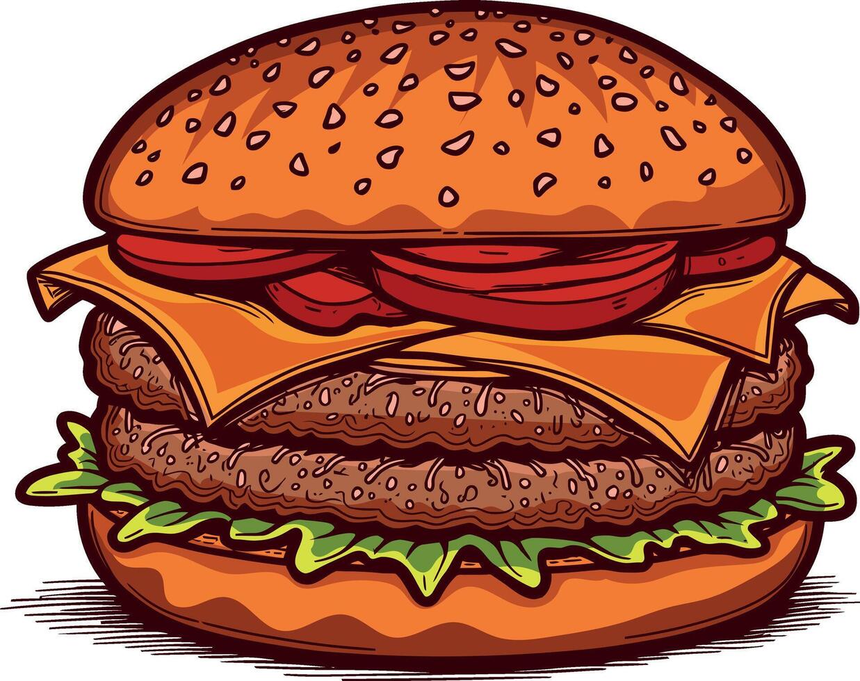 hamburger design flat color, Cheese Burger Simple Burger flat illustration isolated on white background vector