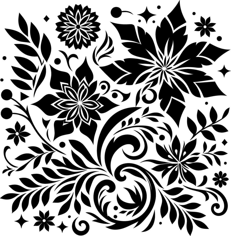 vintage decorative Floral Motif pattern design design Silhouette in black and white background vector
