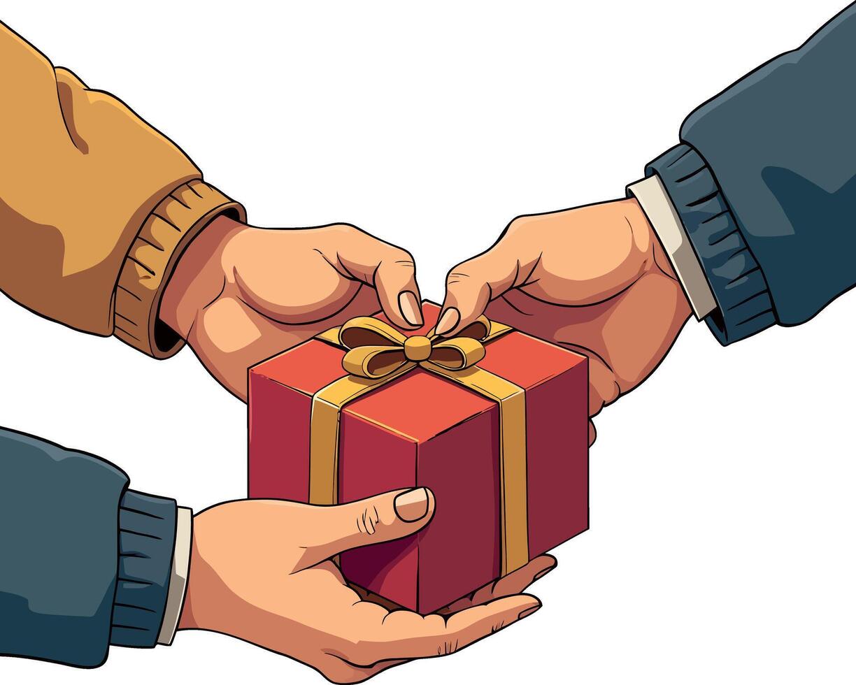 two Boy and one girl holding a wrapping gift box Illustration isolated on white background vector
