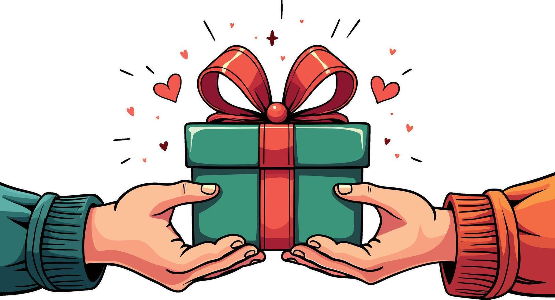 Boy and girl exchange wrapping gift box for Christmas, Valentine, anniversary holiday Illustration isolated on white background vector