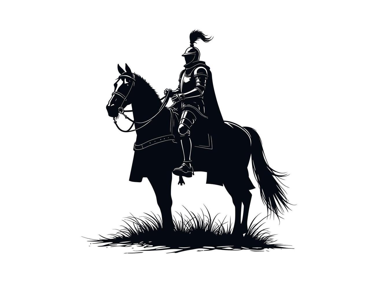 knight warrior sitting on a horse shilhouette illustration isolated on white backgorund vector
