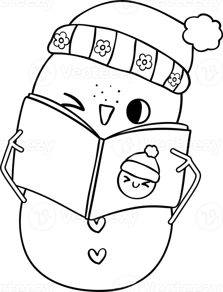 Groovy Winter Snowman Reading Coloring Image png