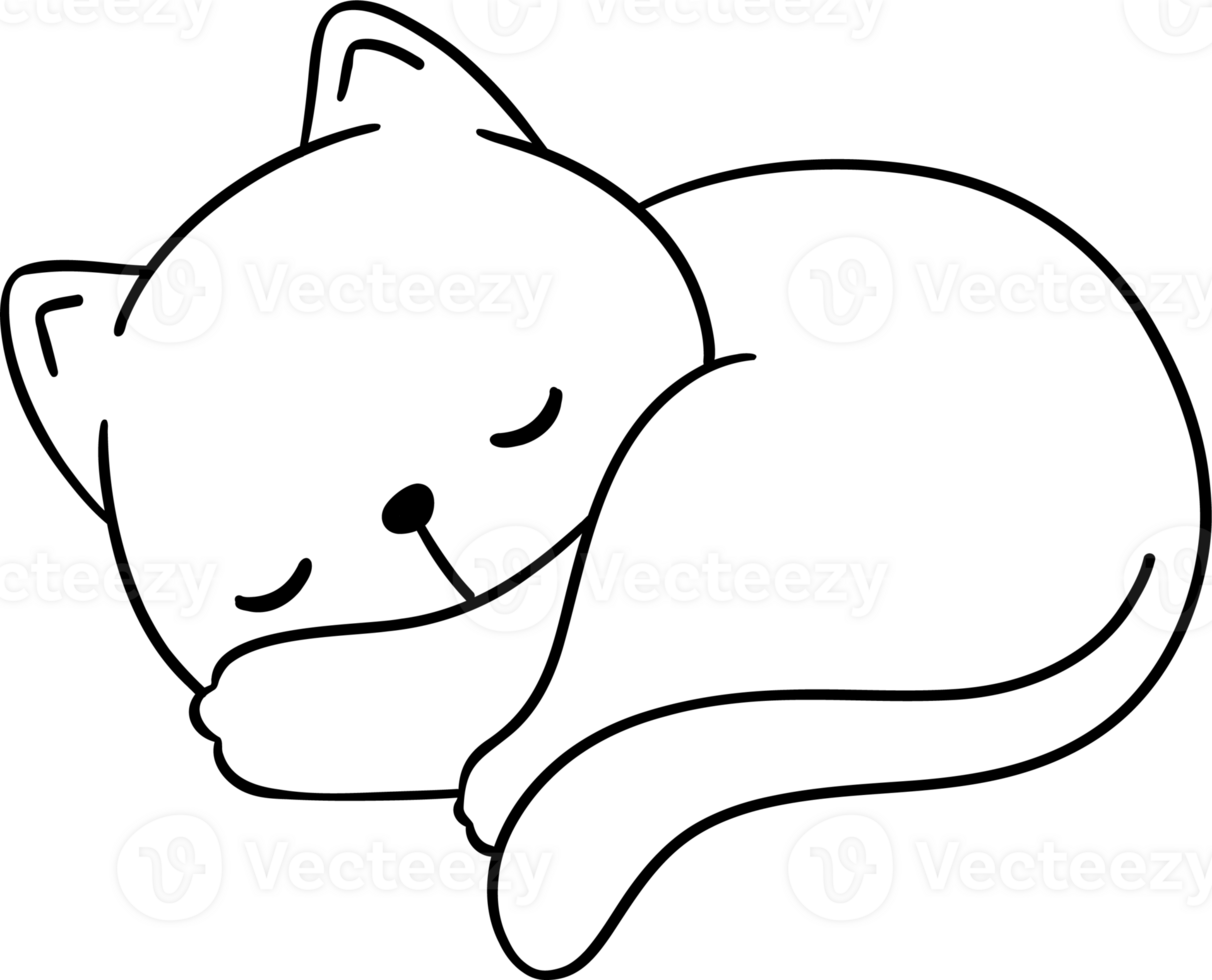 Reto Winter Cat Sleeping Cartoon Coloring Image png
