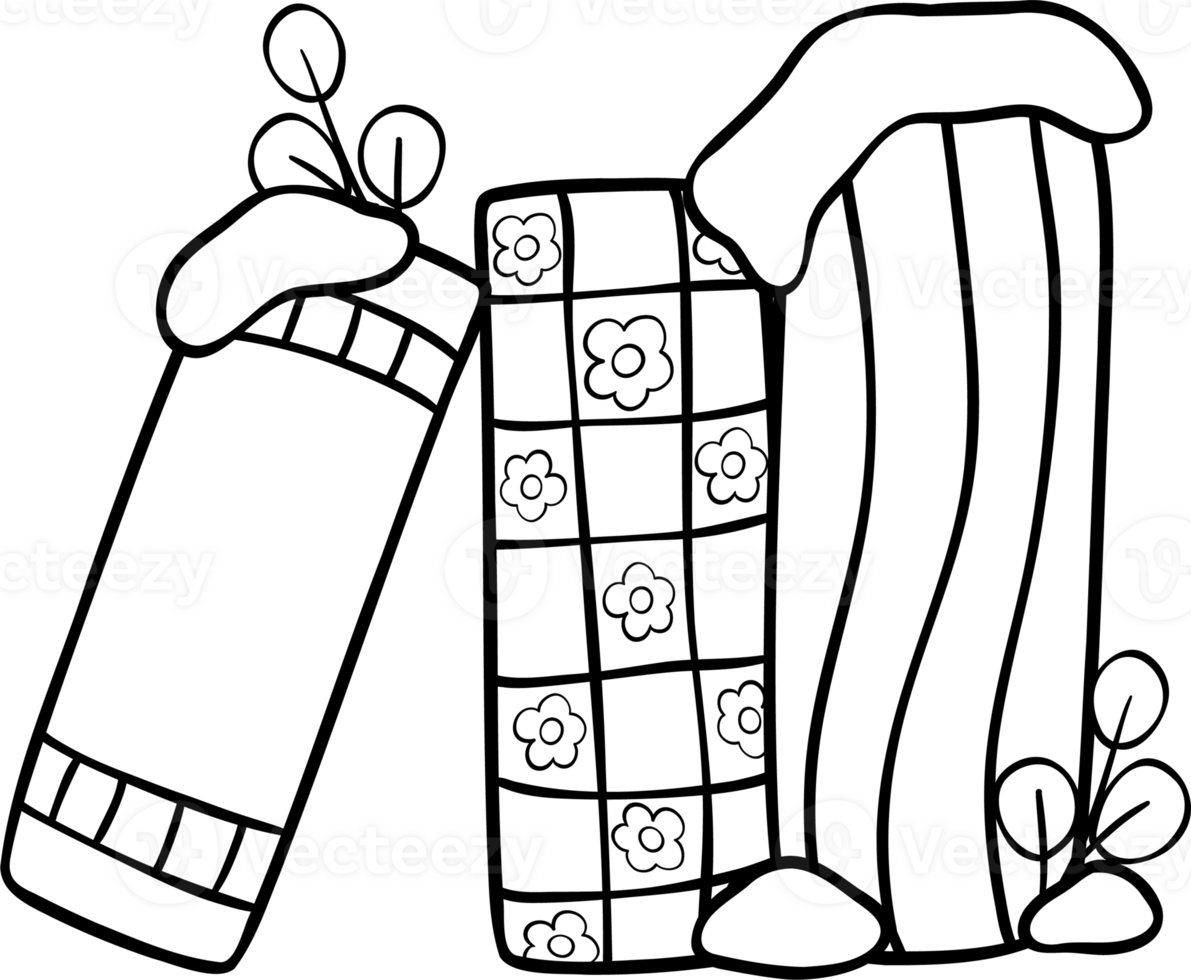 Groovy Retro Winter Bookish Stacked Books Coloring Image png