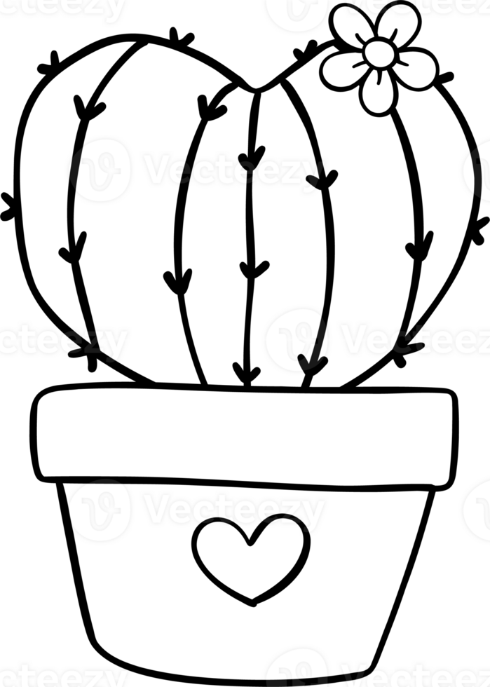 Retro Western Valentine Heart Cactus in pot Coloring Image png