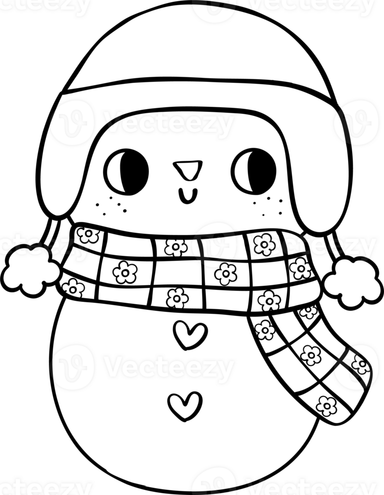 Groovy Winter Snowman doodle Coloring Image png