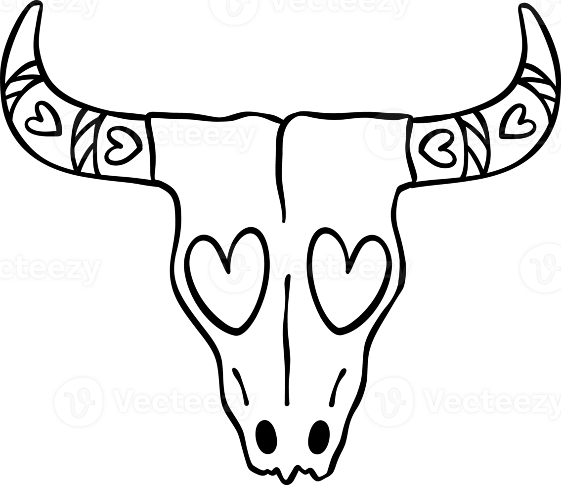 Groovy Retro Western Valentine Skull Bull Coloring Image png