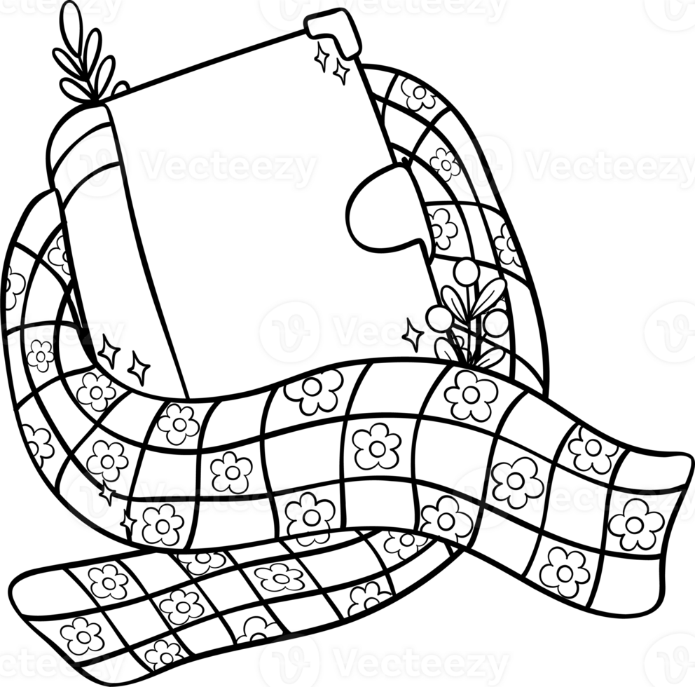 Groovy Retro Winter Bookish Closed Book with scarf Coloring Image png