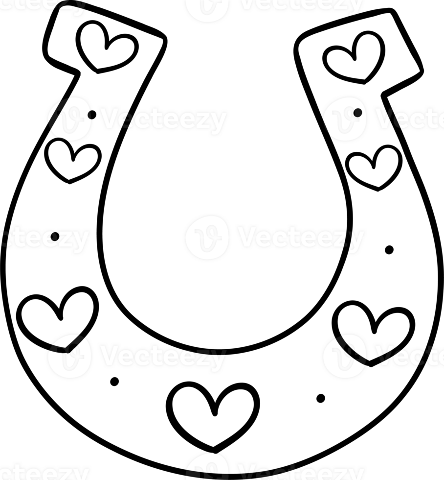 Retro Cowoby Valentine Horseshoe Heart Pattern Coloring Image png