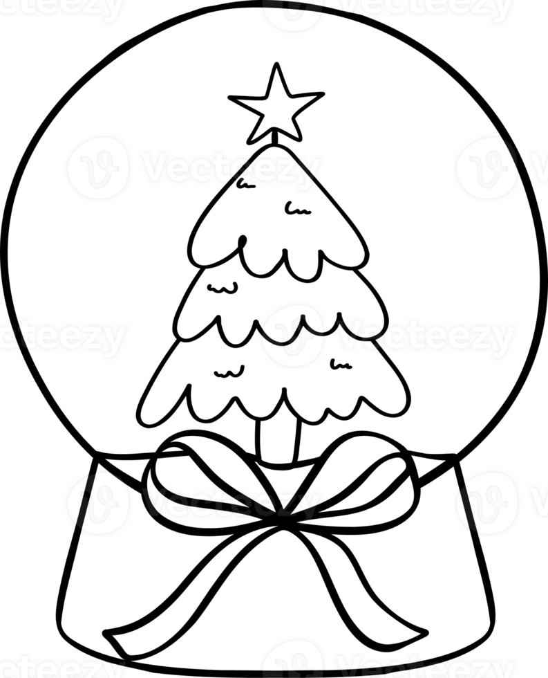 Cute Winter Christmas tree in snowglobe Coloring image png