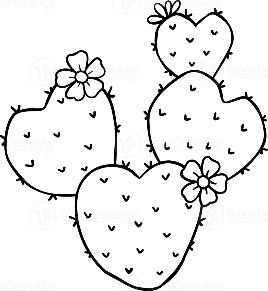 Retro Western Valentine Heart Cactus Coloring Image png