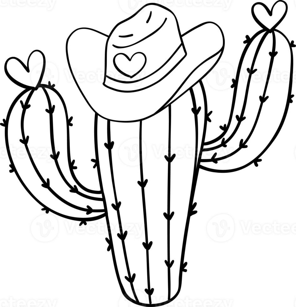 Retro Western Valentine Cactus with hat Coloring Image png