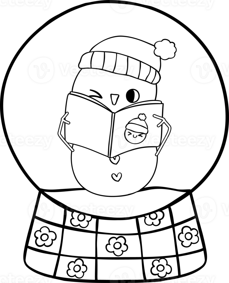 Groovy Winter Snowglobe Reading Coloring Image png