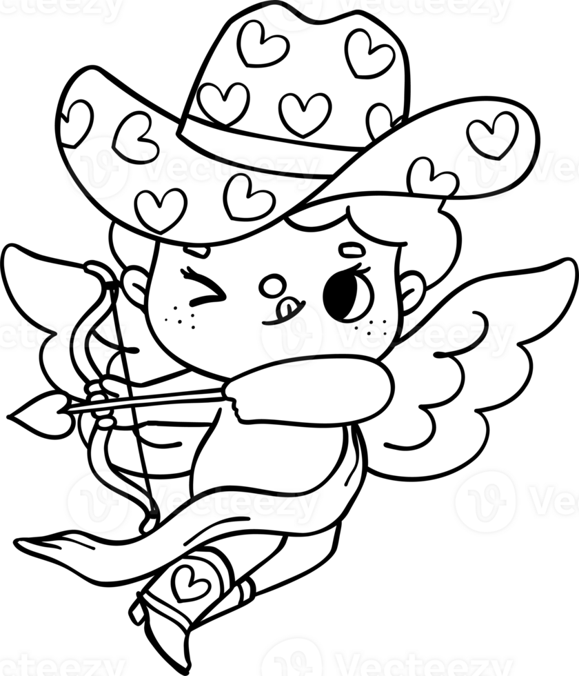 Groovy Retro Western Valentine Cupid with arrow and bow Coloring Image png