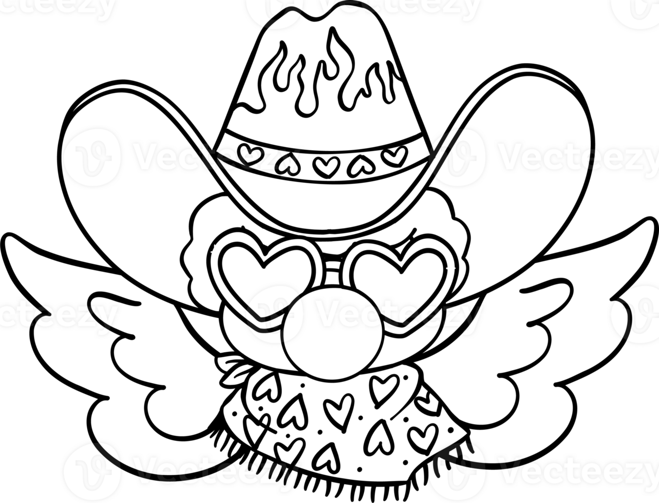 Groovy Retro Cowboy Valentine Cupid with gummy Coloring Image png