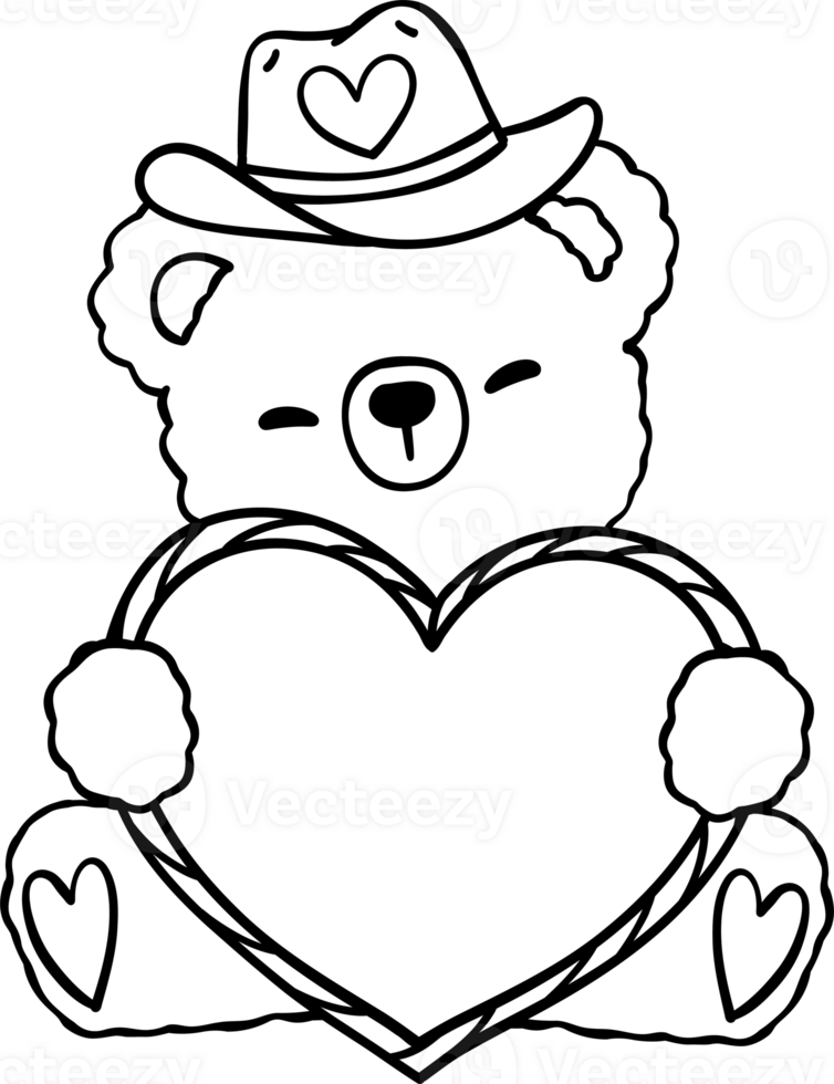 Groovy Retro Western Valentine Teddy Bear hug Heart Coloring Image png