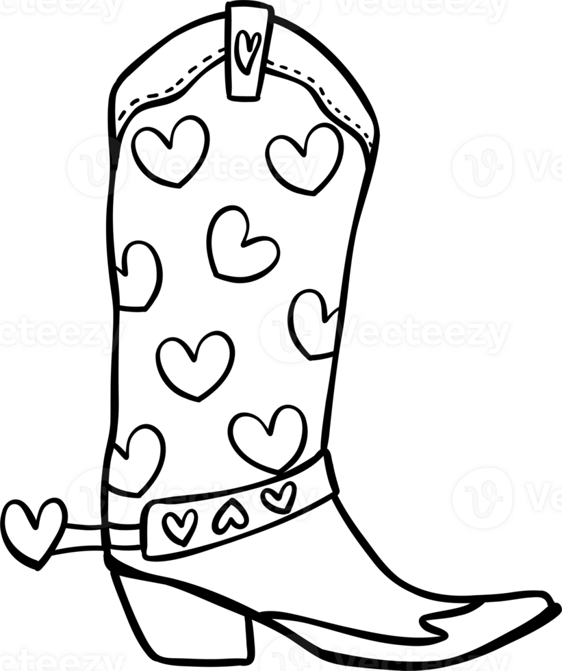 Retro Western Valentine Boot Heart Pattern coloring image png