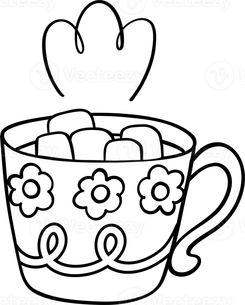 Groovy Winter Hot Chocolate with marshmello Coloring Image png