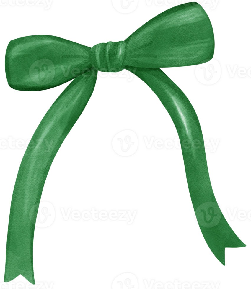 Coquette Green Ribbon Bow Watercolor Painting in Retro Style png