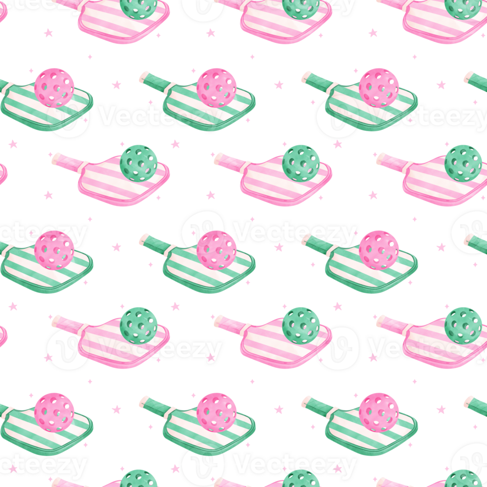Preppy Pink and Green Pickleball Paddles Seamless Pattern watercolor png