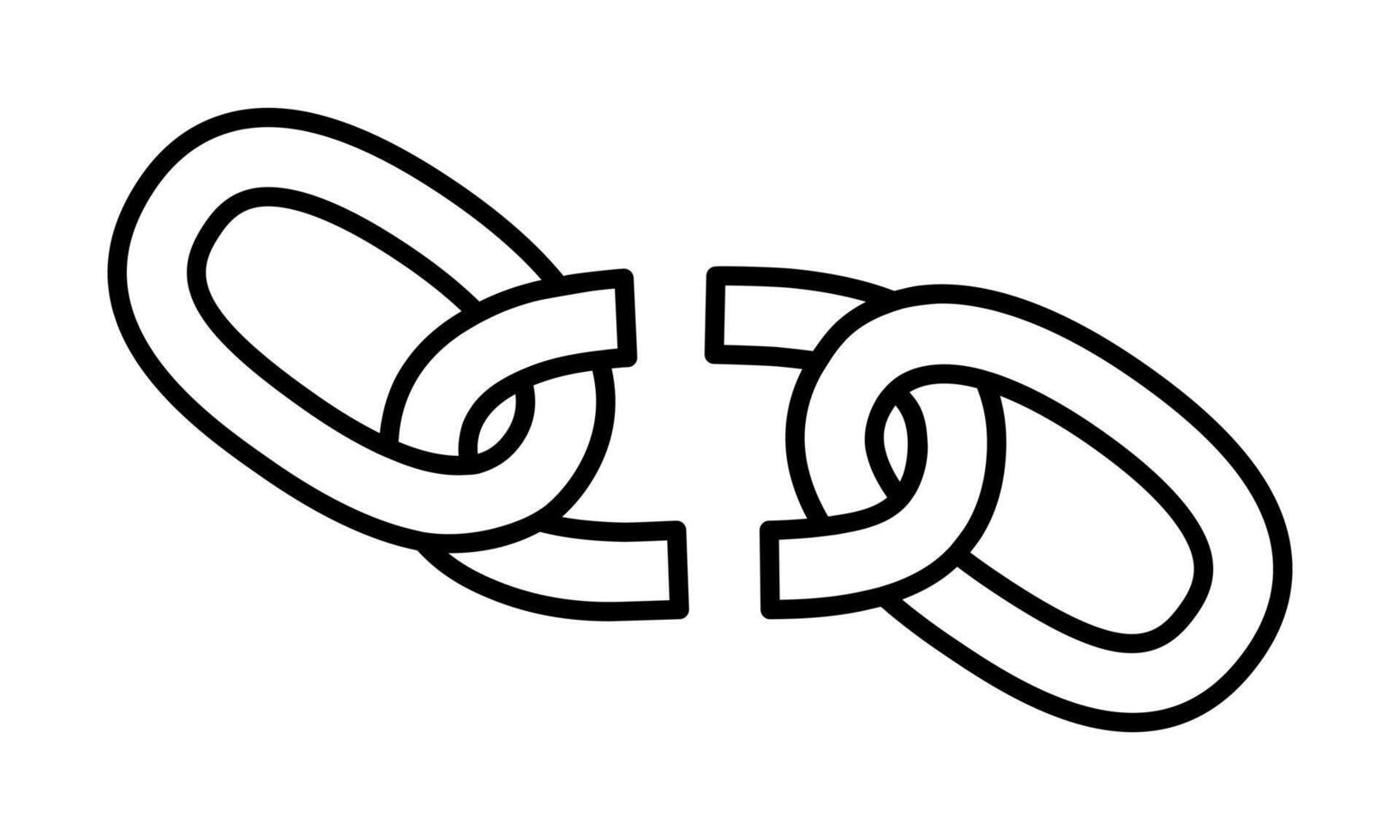 Hand drawn cute outline illustration broken links. Flat chain in line art doodle. Slavery or habit escape icon or print. Network disconnection sticker. Url hyperlink. Break free sign. Isolated. vector