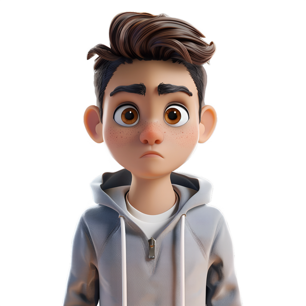 3D cartoon boy with sad expression look png