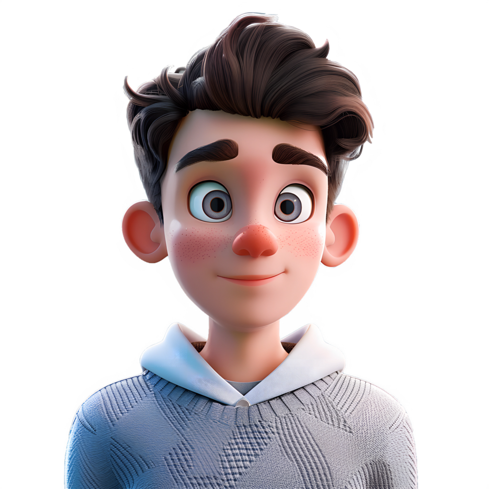 3D Rendered Cartoon Avatar of a Young Man with a Welcoming Expression png