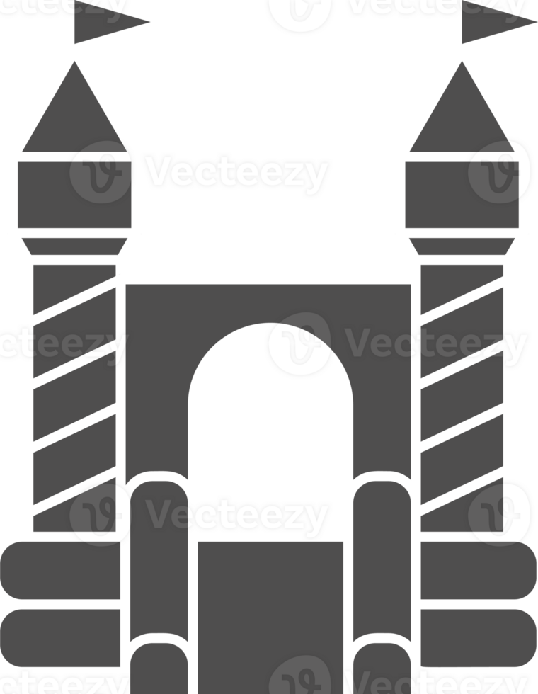 Bouncy castle icon. Inflatable house pictogram with slide for air trampoline park and children playground. Inflated equipment for amusement park and kids zone. Glyph illustration png