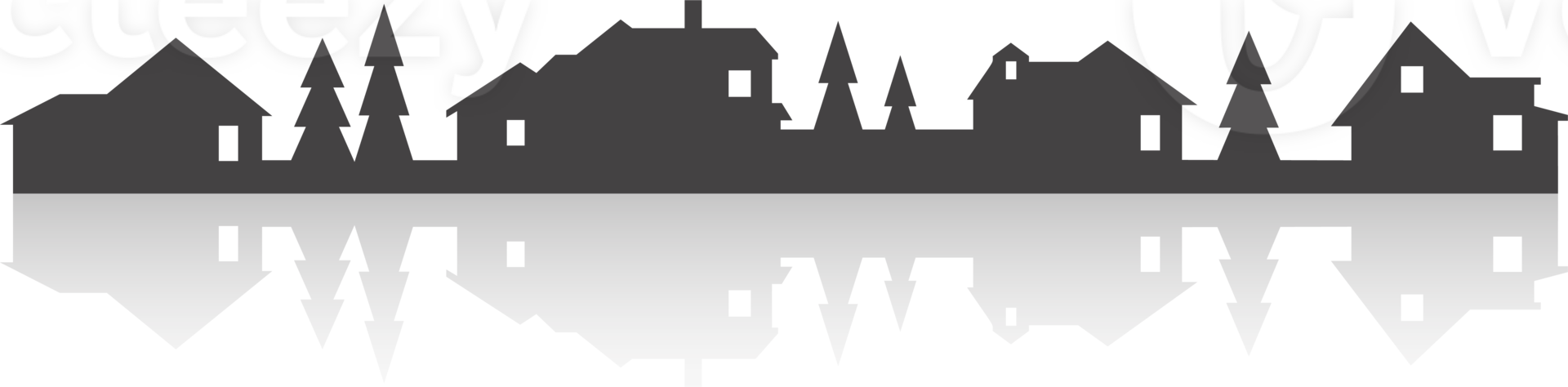 Town and village houses on skyline. Silhouette of small buildings in neighborhood. Christmas rural simple drawing. Winter country landscape with trees in night. png