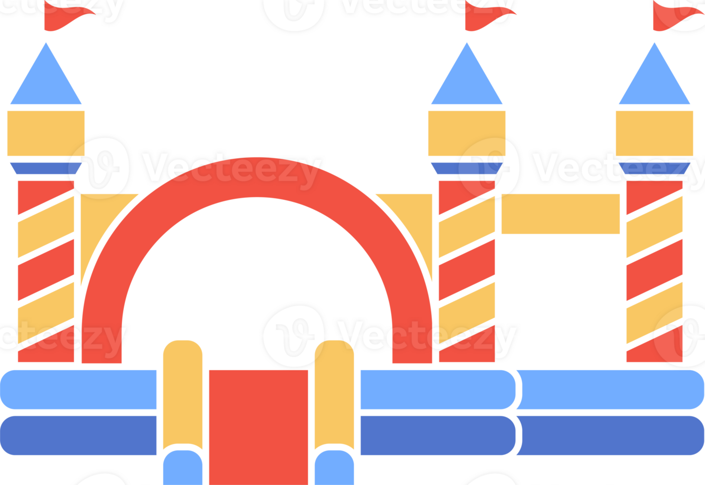Bouncy castle color icon. Inflatable house trampoline with slide for jumping. Playground pictogram for kids zone amusement park and summer party. Inflated elastic equipment png