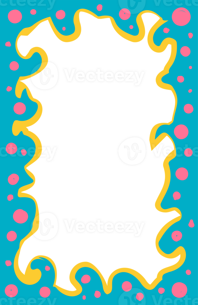Wavy scallop border shape. Rectangle fun psychedelic hand drawn frame. Doodle cute design for text photo and picture. Groovy child template. Y2K decorative blank. png