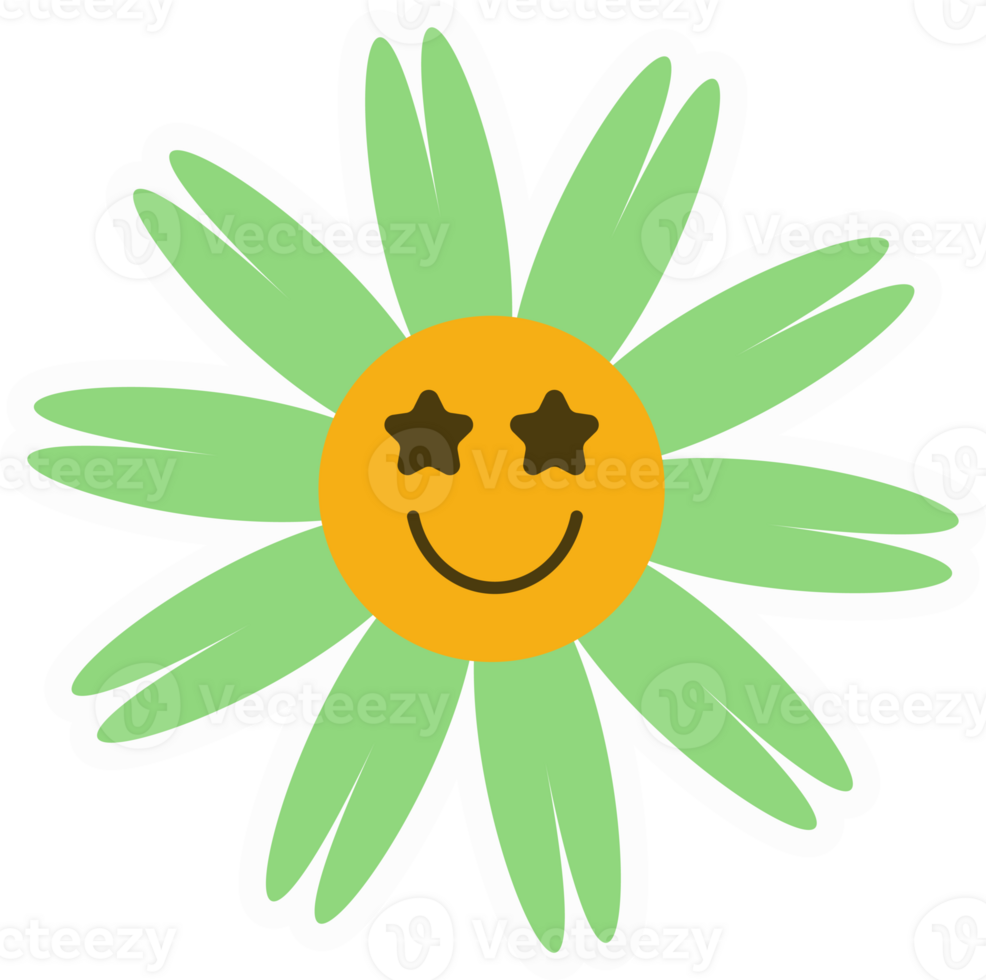 Daisy groovy flower. Smiling retro floral face. Y2k simple design. Cartoon chamomile character. png