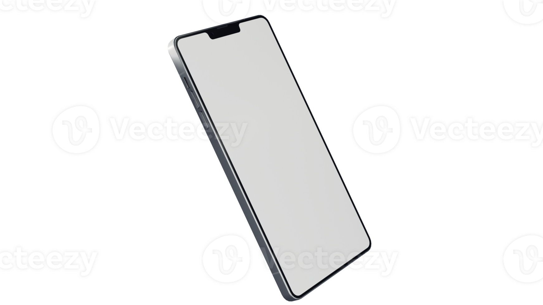 Blank Screen Smartphone Perspective View Mockup 3d Rendering Rotated by Minus 45 Degrees on the X Axis and 25 Degrees on Z Axis. View from top png