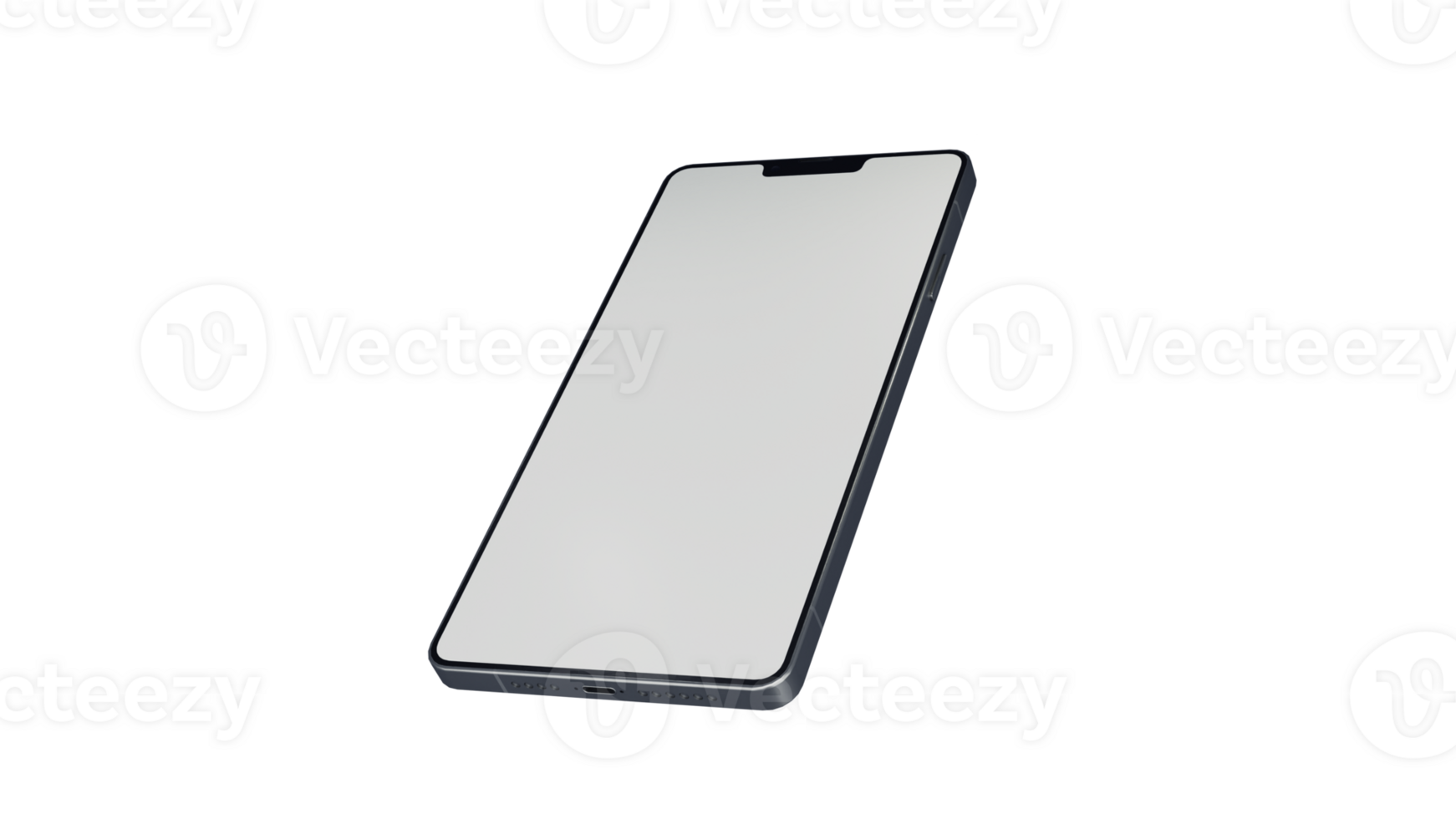 Blank Screen Smartphone Perspective View Mockup 3d Rendering Rotated by Minus 45 Degrees on the Y Axis and 25 Degrees on X Axis. View from top png