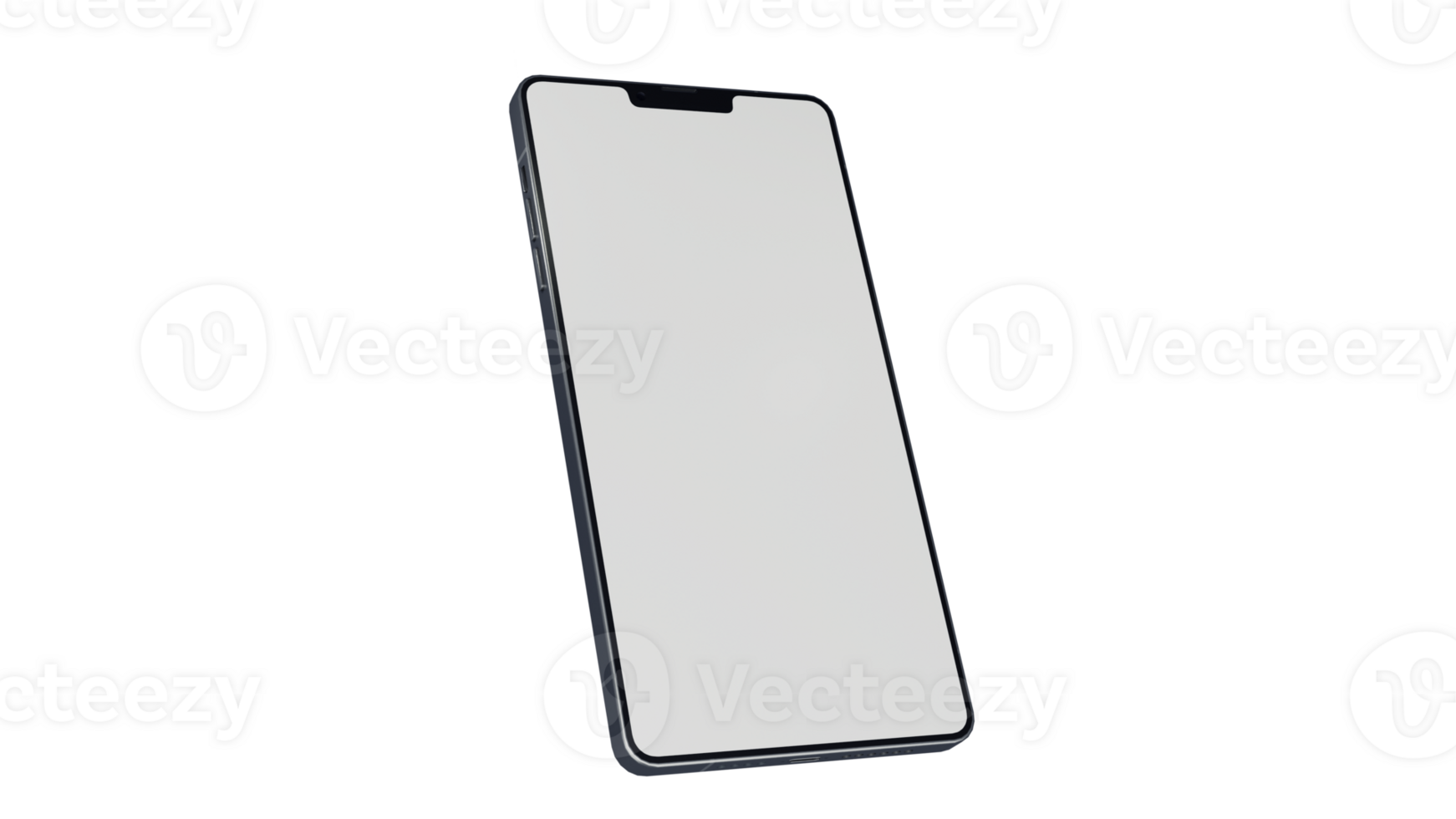 Blank Screen Smartphone Perspective View Mockup 3d Rendering Rotated by Minus 25 Degrees on the Y Axis and Minus 25 Degrees on the X Axis. View from top png