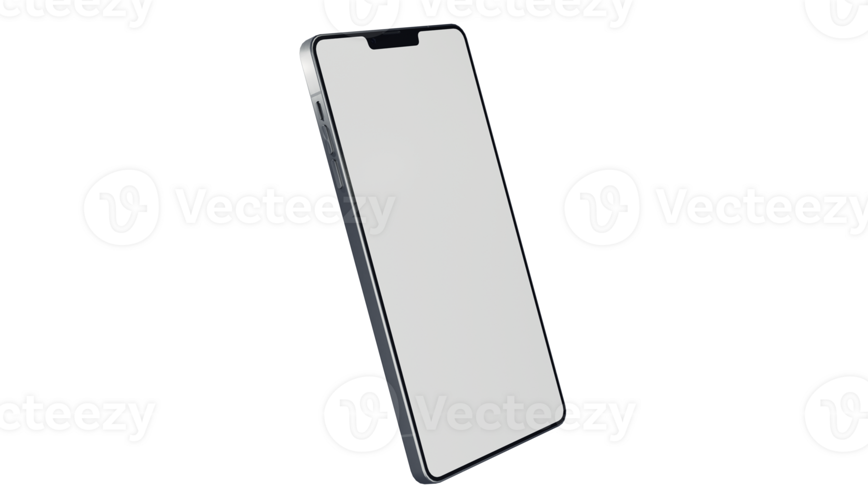 Blank Screen Smartphone Perspective View Mockup 3d Rendering Rotated by Minus 45 Degrees on the X Axis and 15 Degrees on Z Axis. View from top png