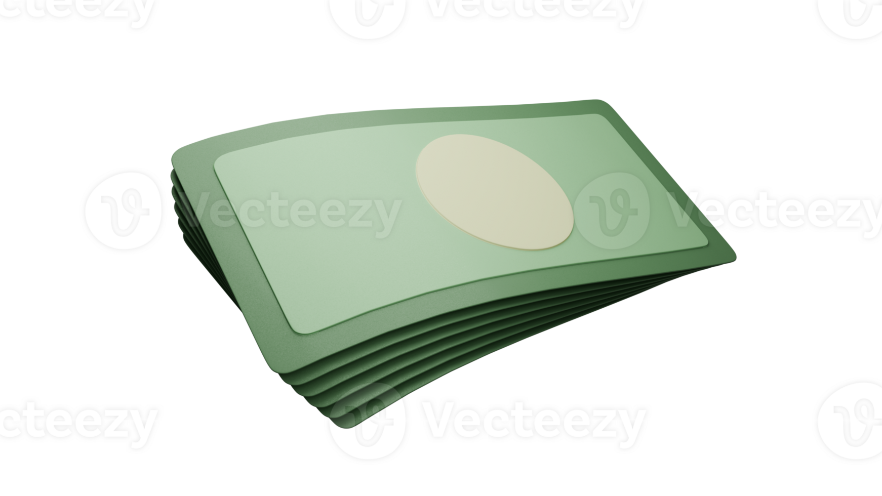 3D rendering of cash. A bundle of wavy green banknotes illustration. png