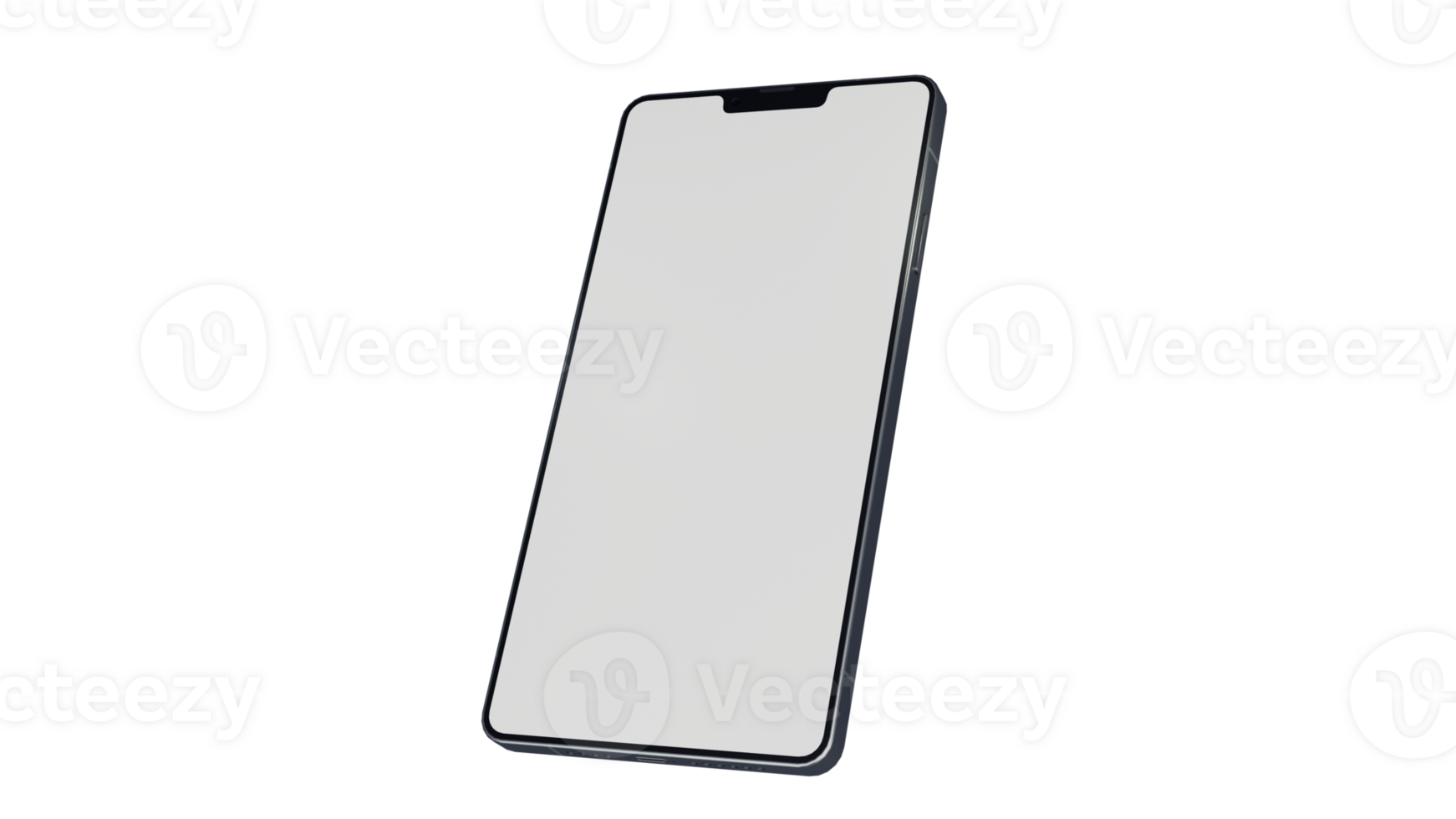 Blank Screen Smartphone Perspective View Mockup 3d Rendering Rotated by Minus 25 Degrees on the Y Axis and 25 Degrees on the Z Axis. View from top png