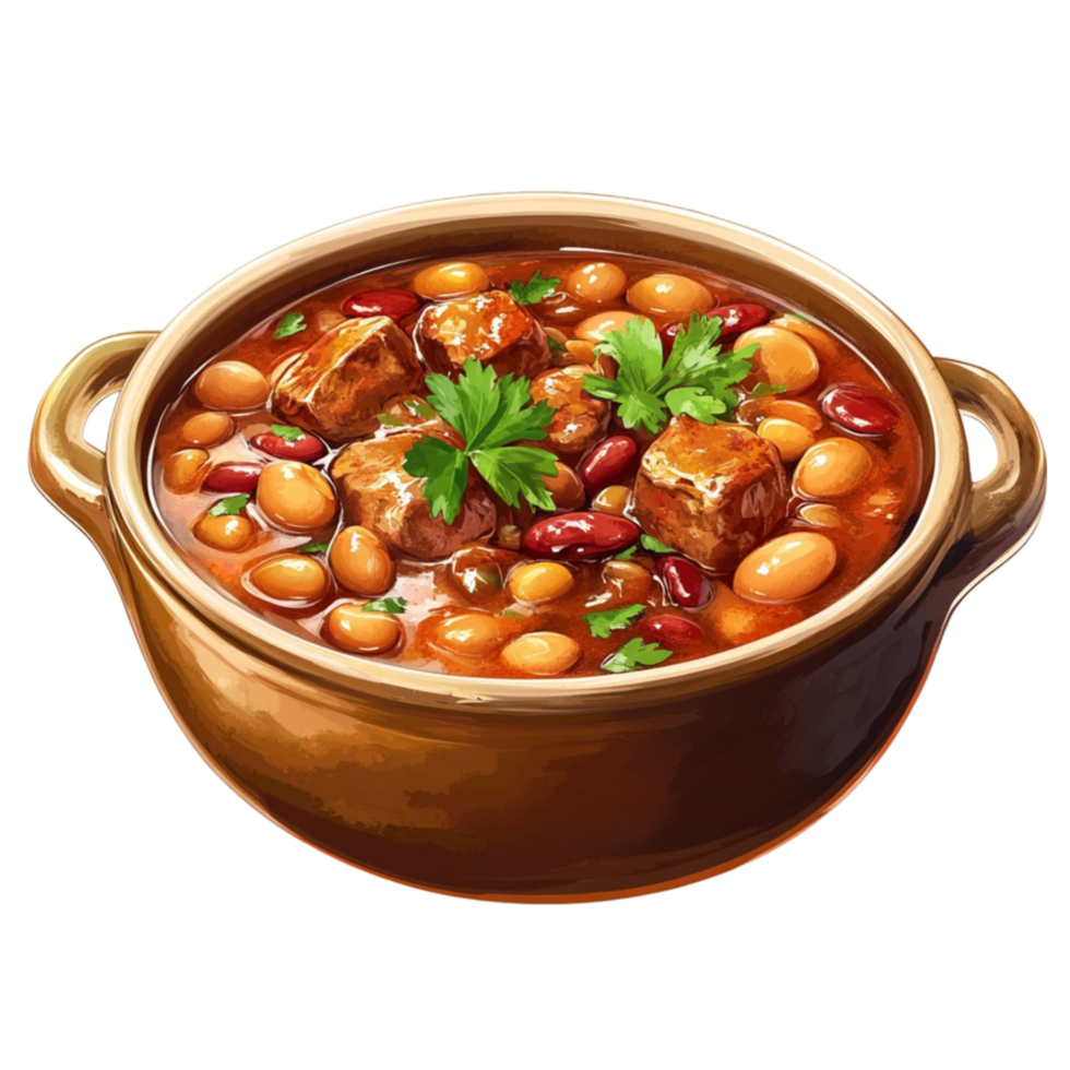 A bowl of beans and meat stew png