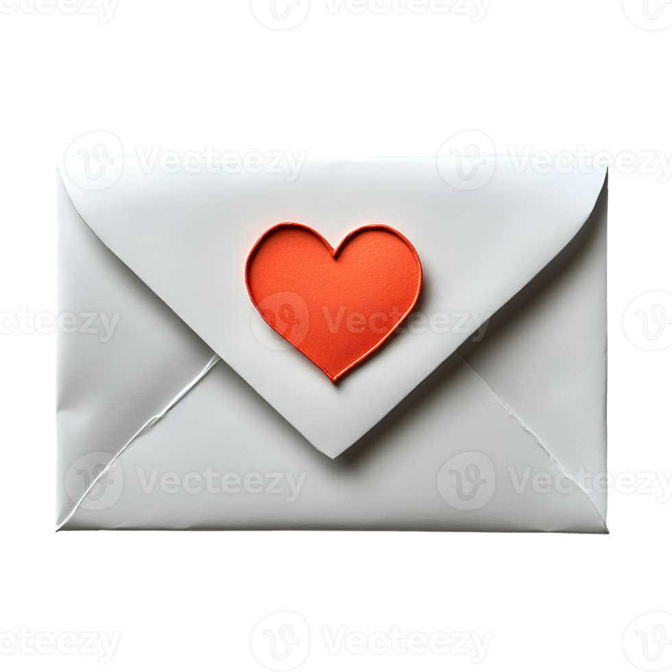 envelope with heart for Valentine's Day . Valentine's Day heart shaped envelope top view . Romantic design featuring a paper heart for Valentine's Day flat lay isolated png