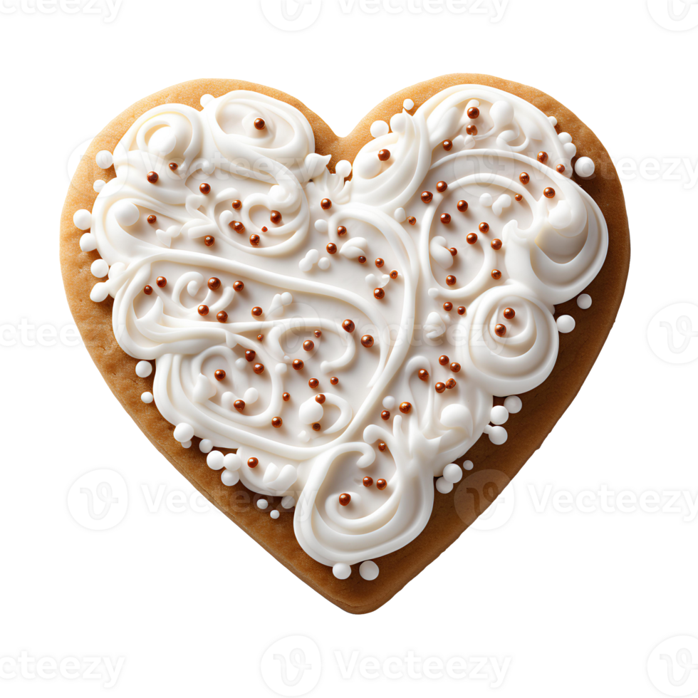 heart shaped cookie with white frosting on top . Heart shaped sugar cookie for Valentine's Day top view . Valentine day biscuit flat lay isolated png