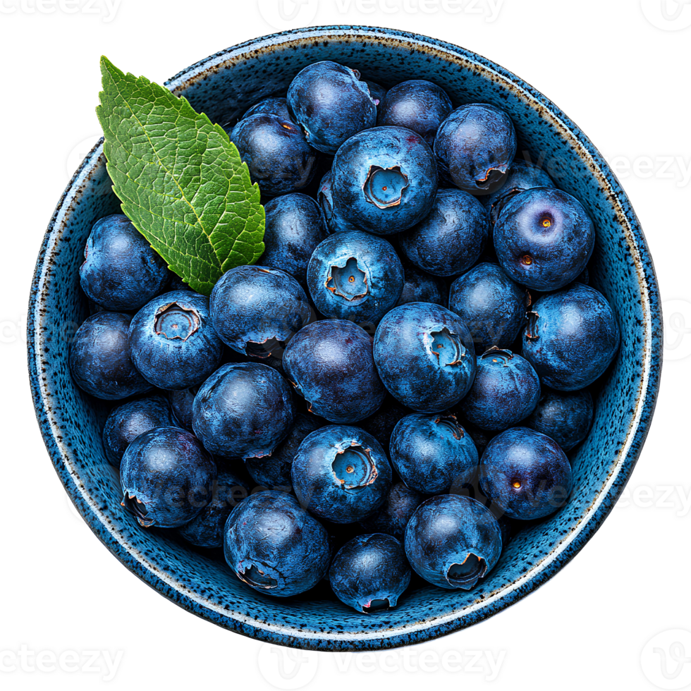 Blueberries in a bowl . Bowl of fresh blueberries top view . blueberry bowl flat lay isolated. fresh, juicy and ripe blueberry fruit . vegan vegetarian blueberries isolated png